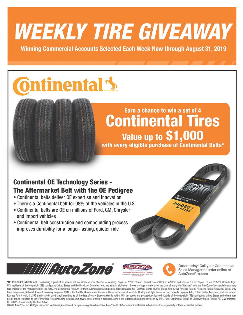AutoZone Weekly Tire Giveaway Automotive Service Councils of California